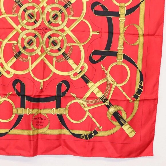 HERMES Carre 90 Scarf ""Eperon dor"" Silk Red Auth - Picture 6 of 10